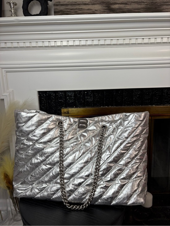 Balenciaga Handbags - Balenciaga Large Crush Tote Bag Silver